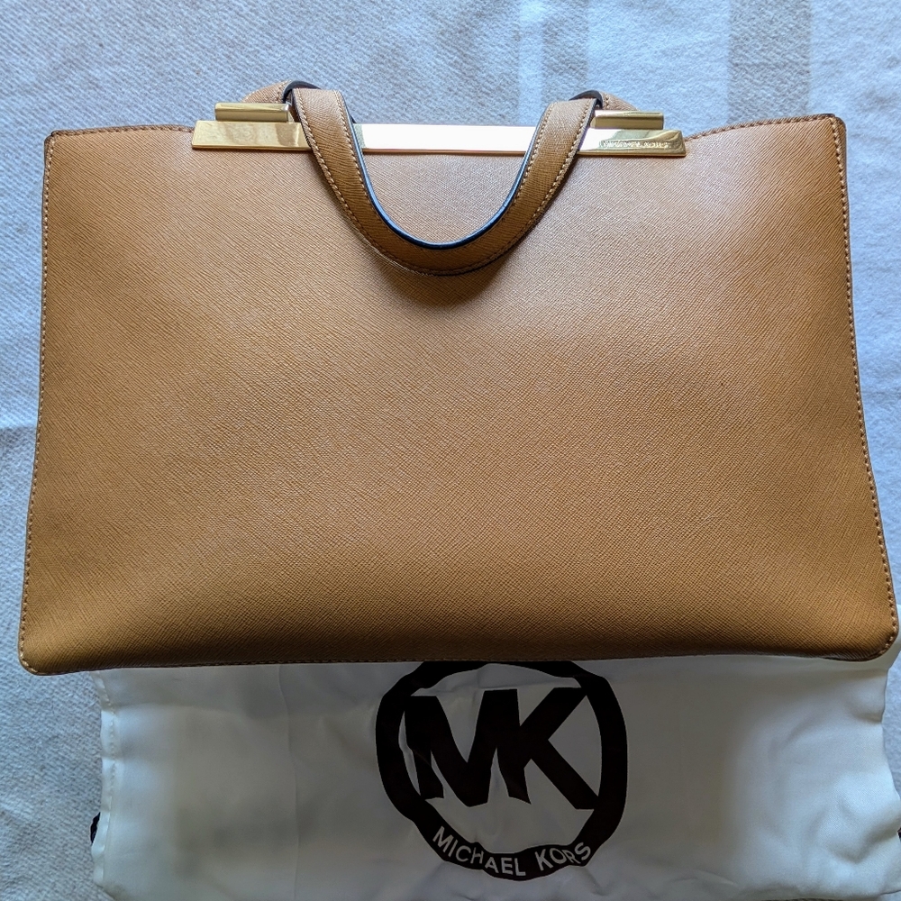 Michael Kors Tan Luggage Tilda Textured Leather Purse